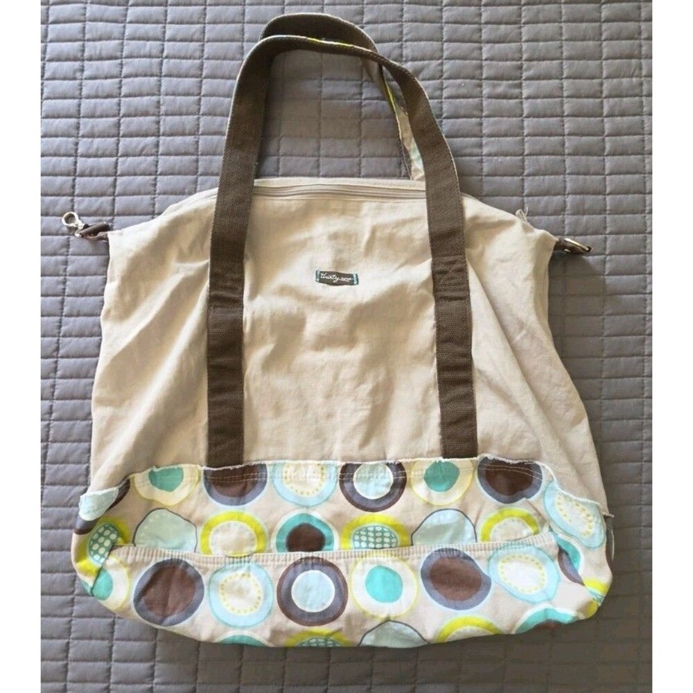 Thirty-One Retro Metro Tote Bag Canvas Shoulder Purse Beige Multi Color